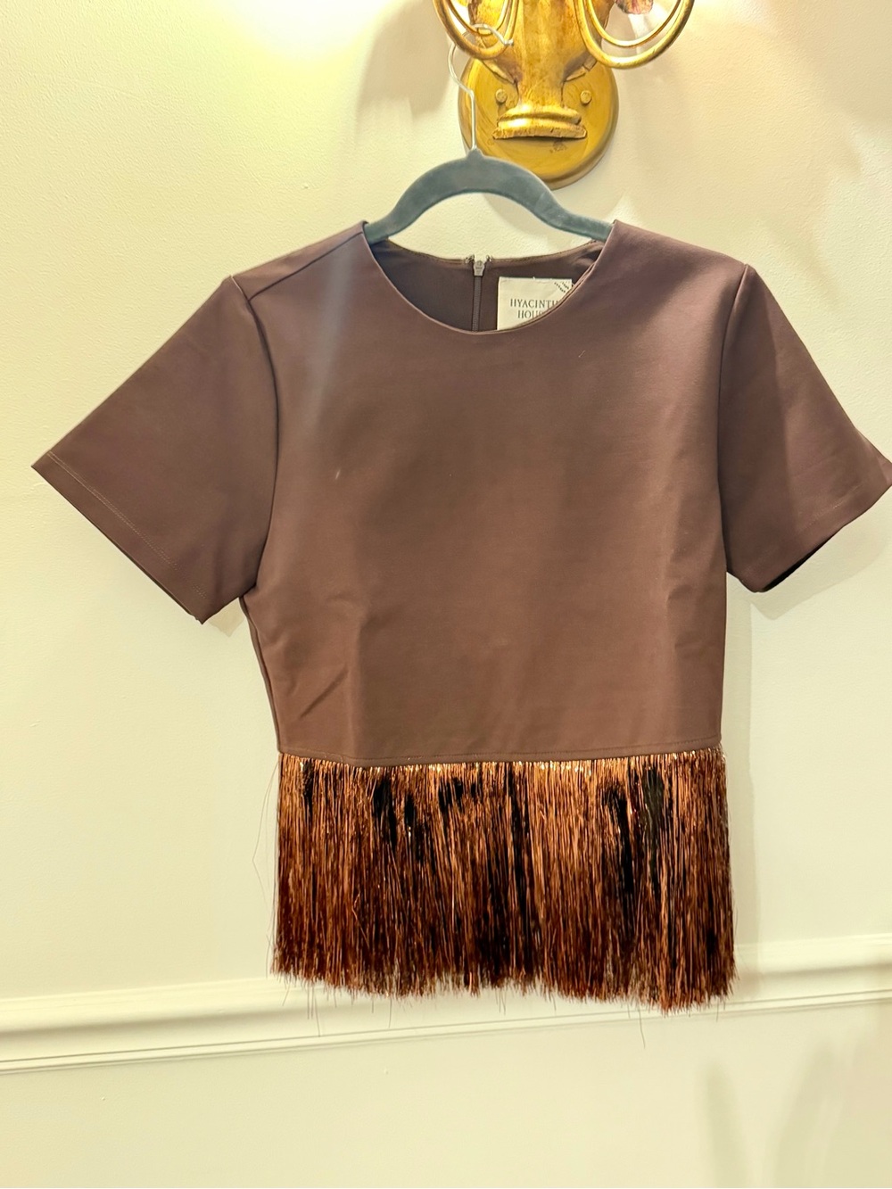 HYACINTH HOUSE :: NWT :: Bronze Metallic Fringe Short Sleeve Top - Picture 3 of 8